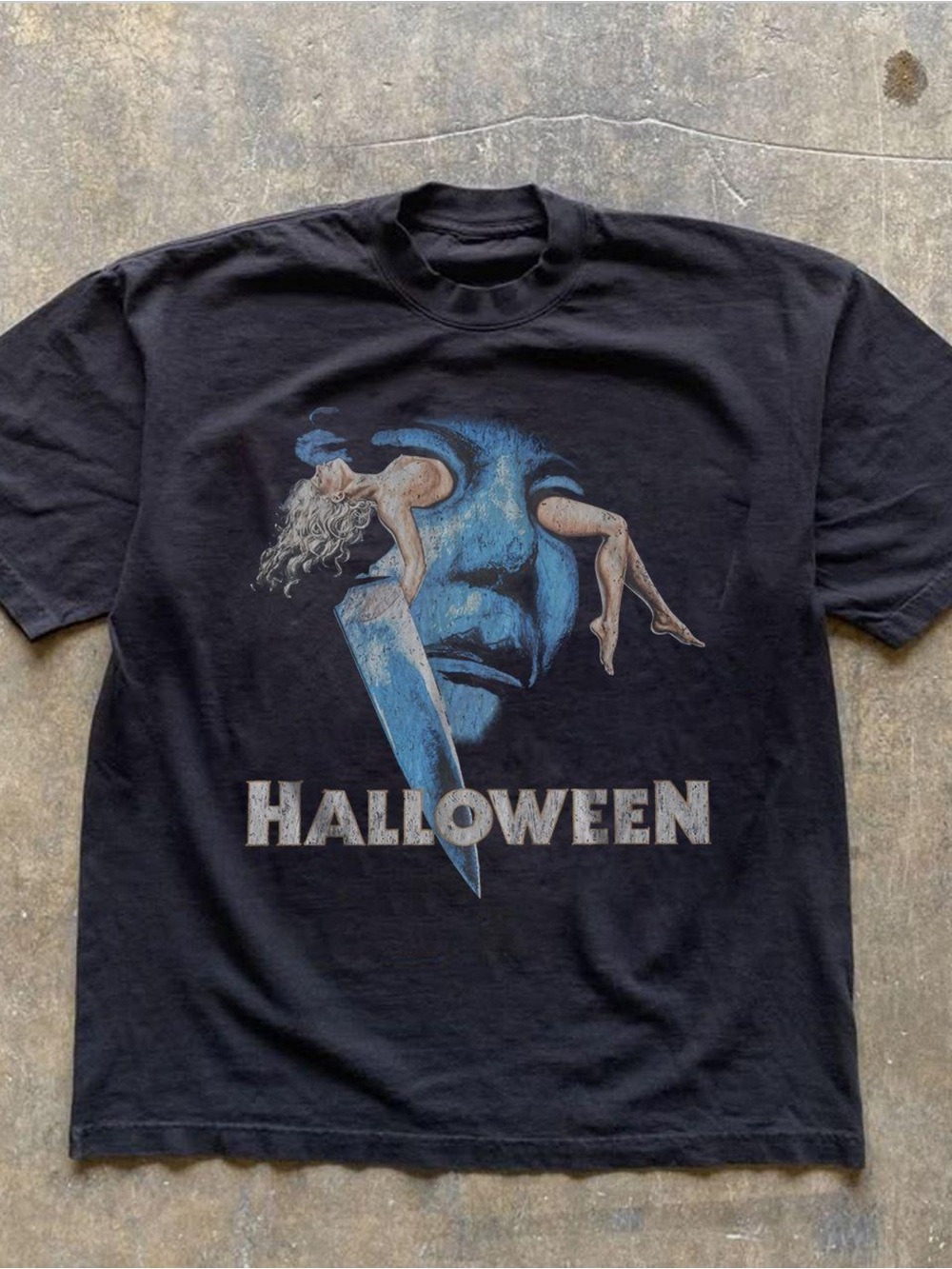 Gildan Black Halloween Graphic Tee with Blue Print